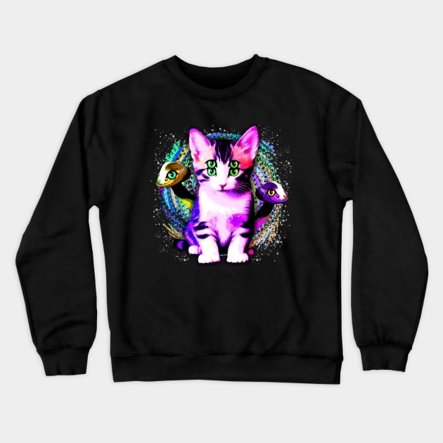 Kitty Cat Psychic Aesthetics Cute Surreal Pet Crewneck Sweatshirt by BluedarkArt